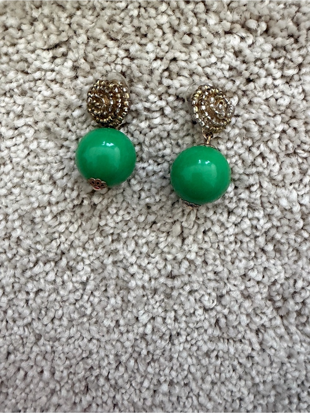 Gold-Tone Earrings with Emerald Green Orb Drops